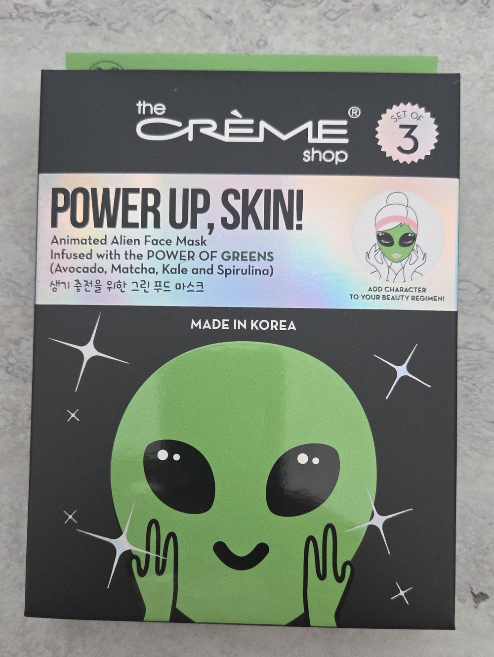 The Creme Shop Power Up, Skin! Animated Alien Face Mask - Green Box Of 3 Masks